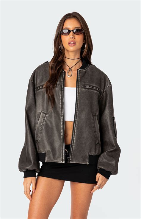 vava washed faux leather bomber.